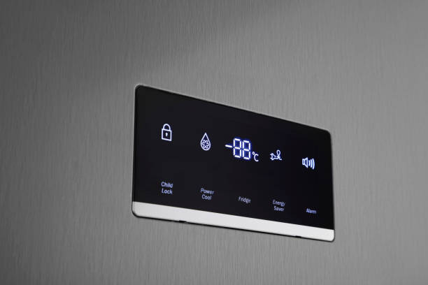 istock Details of digital refrigerator screen 1358783360