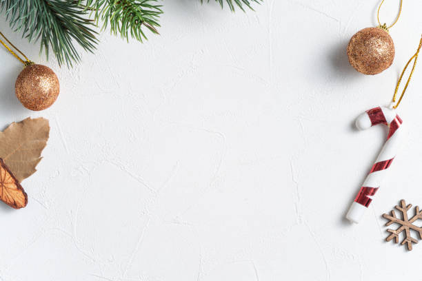 istock Christmas decorations background with blank space on white table background. 1358785692