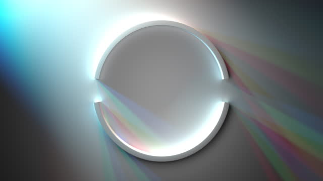 Abstract 3d modeled background with a white circle in the middle with a multicolored light effect and with a copy space in the middle