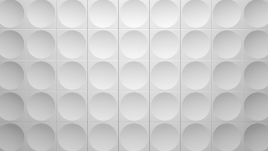 White concave hemisphere tiled geometric background (3d render illustration)