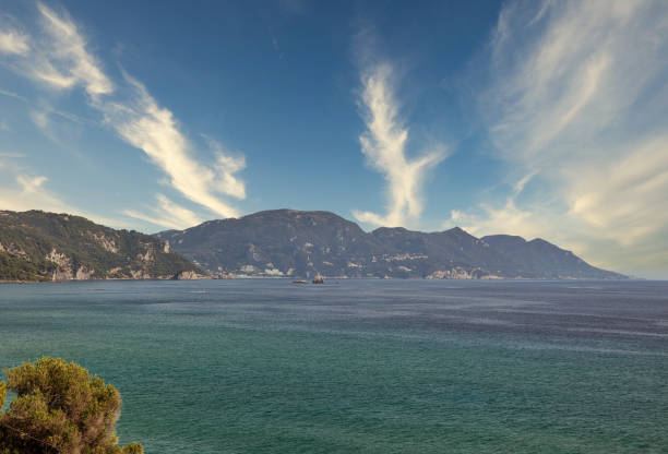 Western coast of Corfu island, Greece. stock photo