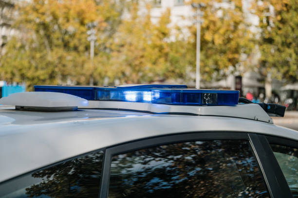 istock Emergency lights in a police car 1358791445