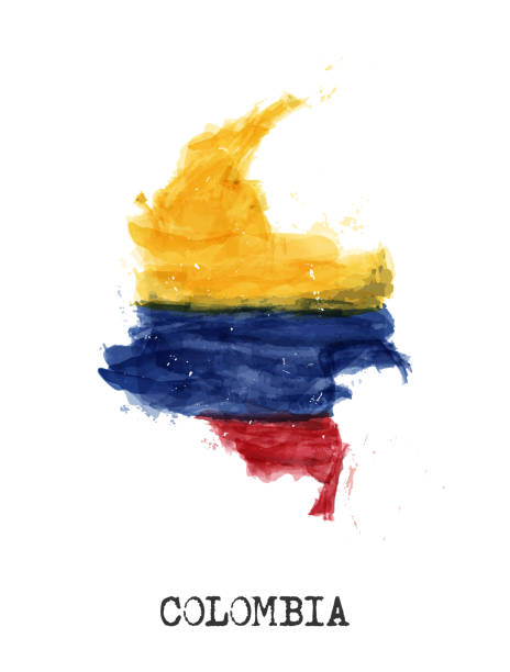 ilustraciones, imágenes clip art, dibujos animados e iconos de stock de diseño de pintura de acuarela de bandera y mapa de colombia. dibujo realista de la forma del país. fondo blanco aislado. vector. - colombia map