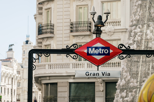 Gran Via metro sign in Madrid, Spain
