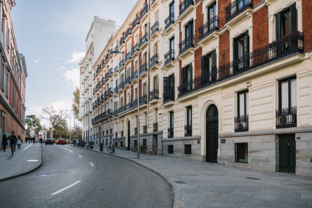 A beautiful street in the city center of Madrid, Spain.