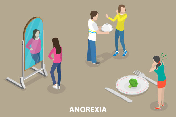 3d изометрическая плоская векторная концептуальная иллюстрация нервной анорексии - bulimia stock illustrations
