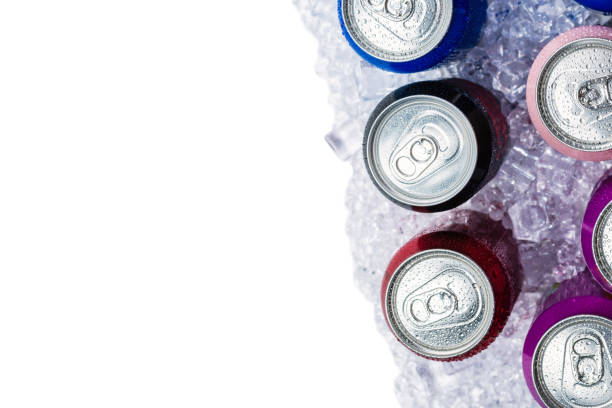 istock Group of aluminium cans in ice, cold drink. 1358792941