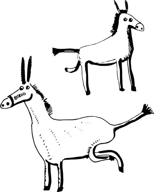 dwa śmieszne osiołki. ręcznie rysowana ilustracja z kreskówek. - mule deer stock illustrations