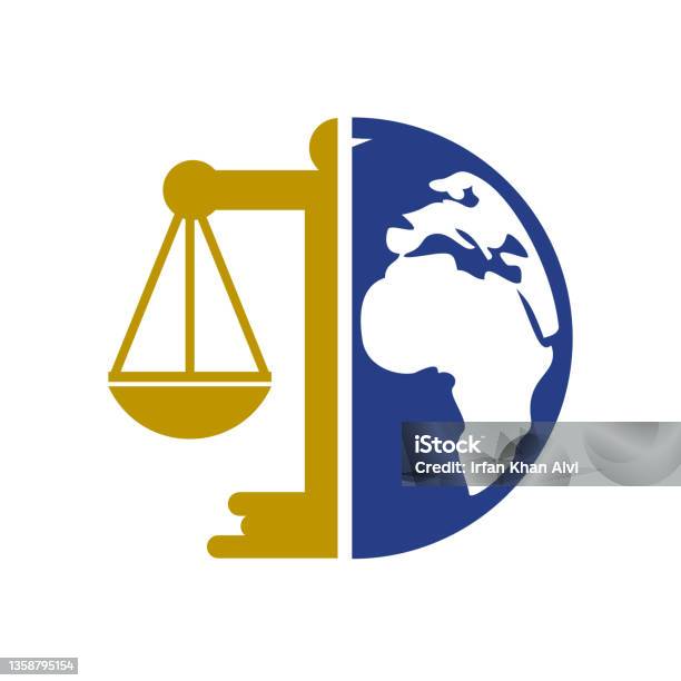Ilustración de Concepto De Logotipo Del Tribunal Internacional Y De La Corte Suprema Escalas En El Diseño De Iconos De Globo y más Vectores Libres de Derechos de Derecho internacional