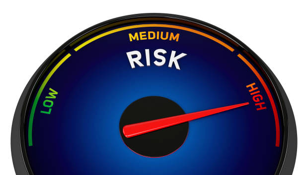 Risk level showing high in meter isolated on white background. 3d illustration.