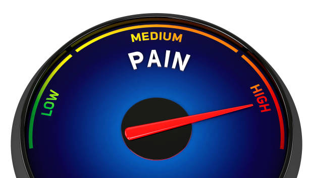 istock Pain level showing high in meter isolated on white background. 3d illustration. 1358798403