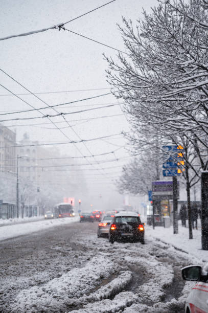 istock Heavy snow in the city streets 1358800092