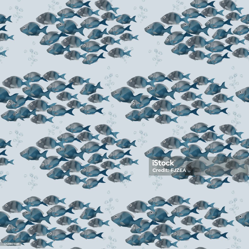 Digital Fish Pattern Digital Pattern Design With Drawings Of Groups Of Fish Stock ...