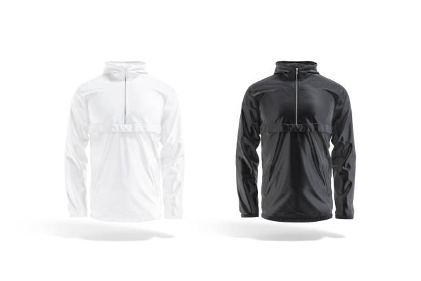 istock Blank black and white windbreaker mockup, front view 1358803255