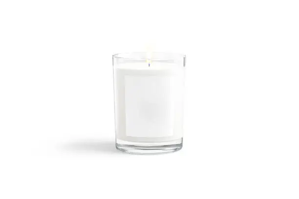 Photo of Blank white pillar candle in glass jar with label mockup