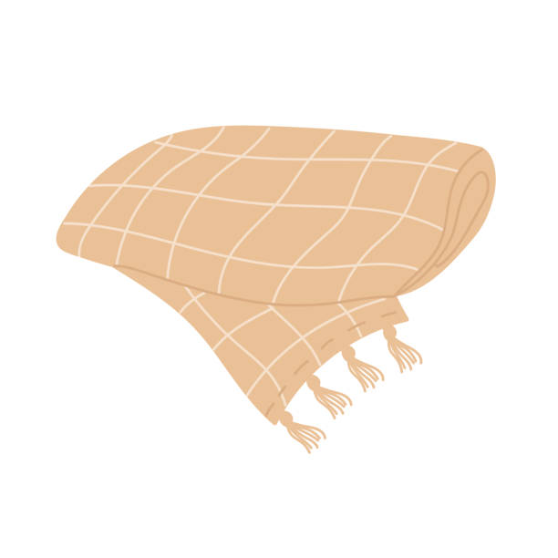 ilustrații de stoc cu fringed verificați pătura de lână. carouri laminate, decorare acasă. ilustrație vectorială în stil de desene animate. izolat pe fond alb. - pătură