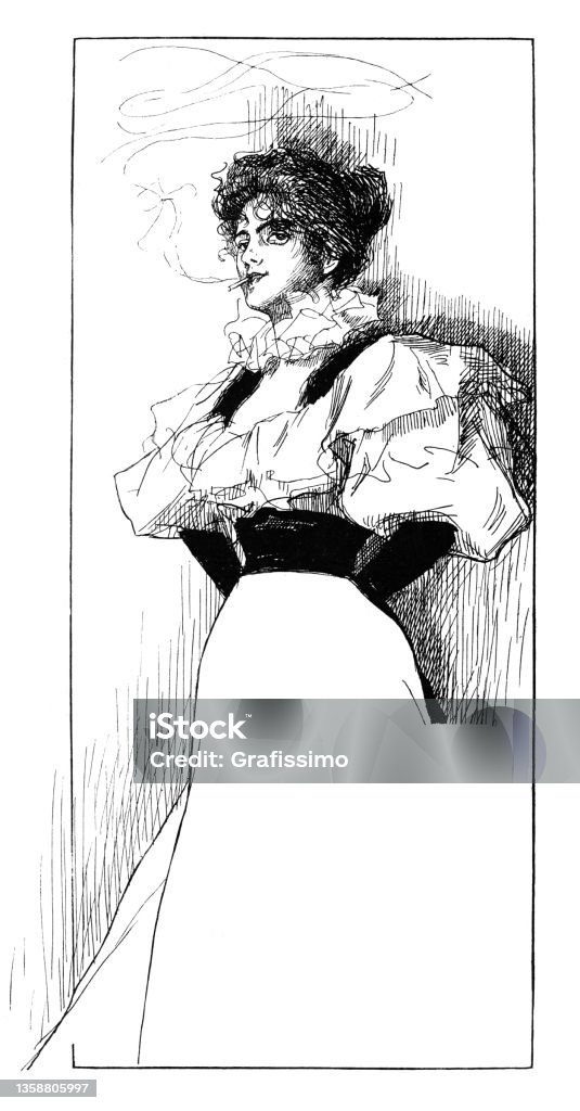 Young Woman In Dress Smoking Cigarette Art Nouveau 1897 Stock Illustration - Download Image Now - iStock Young Woman In Dress Smoking Cigarette Art Nouveau 1897 Stock Illustration - Download Image Now - iStock
