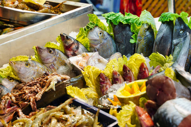 istock Seafood on ice at the fish market 1358806185