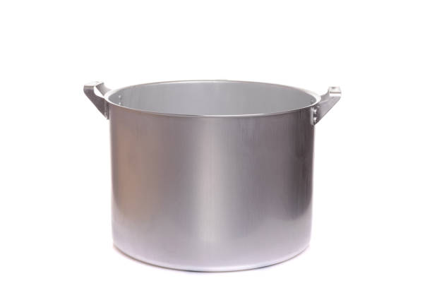 empty aluminum saucepan on white isolated background