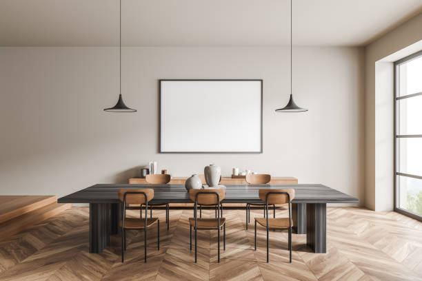 istock Horizontal canvas on beige wall in modern dining room 1358812533