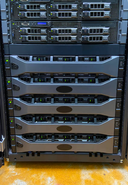 istock Close-up of panels in server communication. Data center. 1358817925