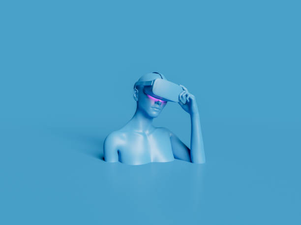 buste féminin 3d avec lunettes vr - modern art art abstract blue photos et images de collection