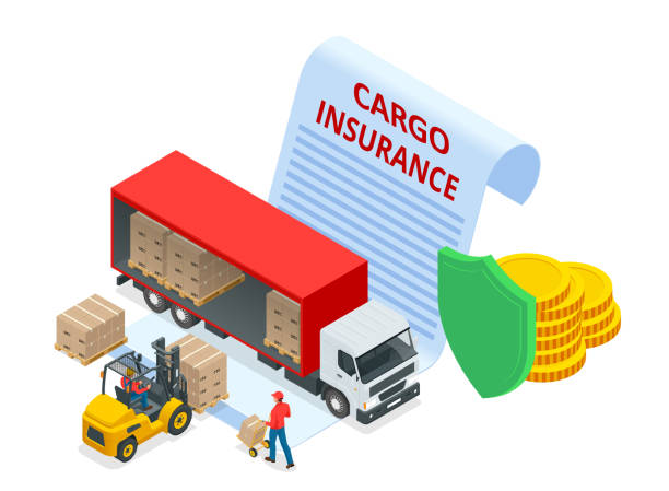 Isometric insurance policy concept. Logistics and Delivery. Delivery home and office. City logistics. Online Express, Free, Fast Delivery, Shipping. Protection from danger, providing security. vector art illustration