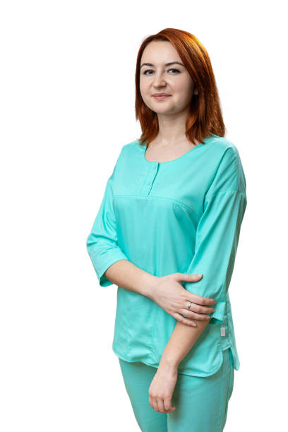 Young doctor woman on a white background.
