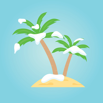 palm trees in the snow, winter vacation in tropics concept- vector illustration