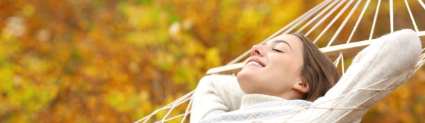 Free Stock Photo of Woman Relaxing in Red Hammock by Waterfall ...