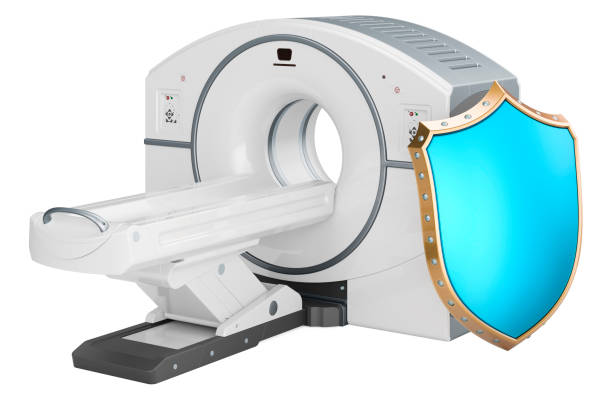istock Open MRI Magnetic Resonance Imaging Scanner with shield, 3D rendering 1358827490