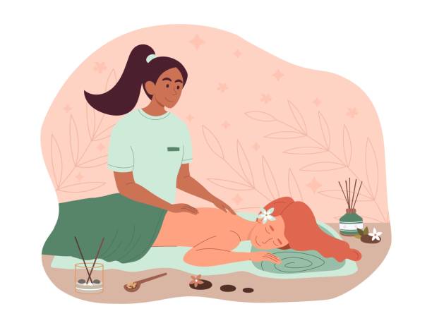 ilustraciones, imágenes clip art, dibujos animados e iconos de stock de concepto de tiempo relajante - health spa illustration and painting women beautiful