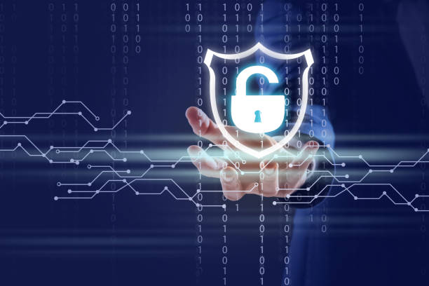 istock Cyber security concept. Man demonstrating padlock illustration, closeup 1358827980