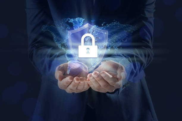 istock Cyber security concept. Man demonstrating padlock illustration, closeup 1358828978
