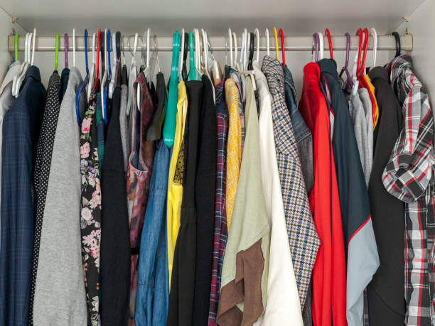 istock Wardrobe, dressing room filled with things, clothes, shoes, accessories, organization 1358829365
