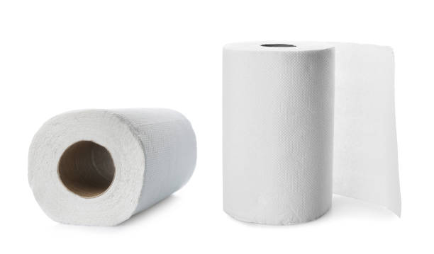 istock Rolls of paper tissues isolated on white 1358830294