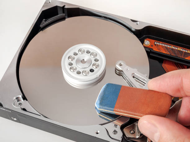 Hard disk for data storage, recovery after erasure, full disk formatting, low-level deletion stock photo