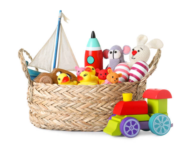istock Set of different toys on white background 1358833229