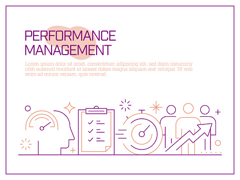 Performance Management Related Vector Banner Design Concept, Modern Line Style with Icons