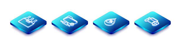 Set Isometric line Bottles of wine in box, FTP settings folder, Water drop percentage and Car protection or insurance icon. Vector Set Isometric line Bottles of wine in box, FTP settings folder, Water drop percentage and Car protection or insurance icon. Vector. heat transfer fluid stock illustrations