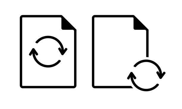 ilustrações, clipart, desenhos animados e ícones de atualizar o ícone do documento. atualizar a página do papel. carregar arquivo. - turning list