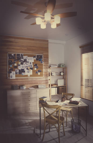 istock Detective office interior with evidence board on wall 1358835275