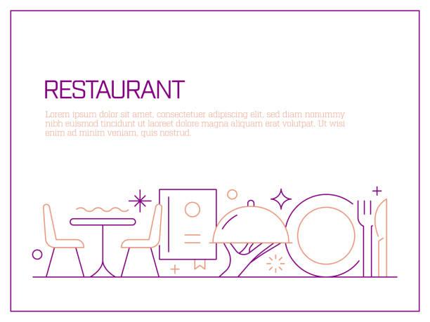 ilustraciones, imágenes clip art, dibujos animados e iconos de stock de concepto de diseño de banner vectorial relacionado con restaurantes y alimentos, estilo de línea moderno con iconos - salad food beer restaurant