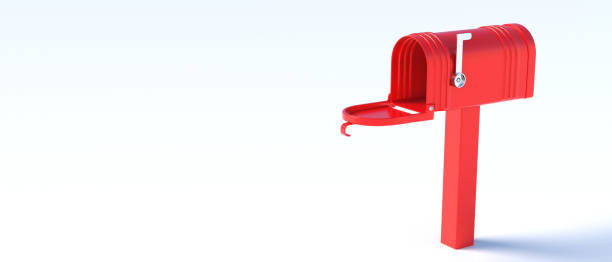 istock Mailbox retro red empty with open door and raised flag isolated on white background. 3d illustration 1358837841