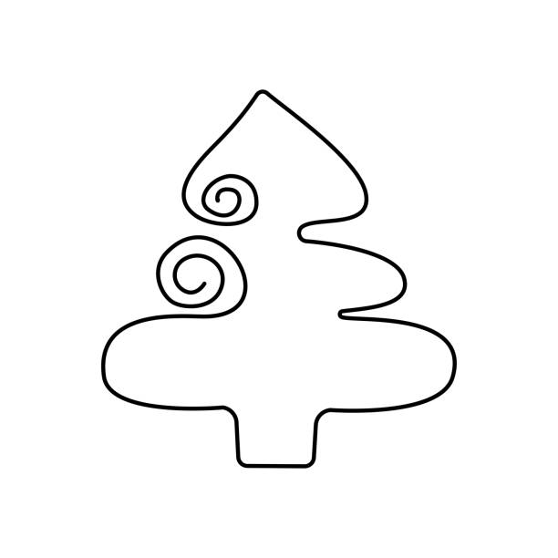 The contour drawing of a fir tree in the style of minimalism with a continuous line. Hand-drawn. Vector graphics Outline drawing of a Christmas tree in a minimalistic style with a solid line. Hand-drawn. Vector illustration is suitable for design on fabric and napkin menu of cafe and restaurant banner and business card and greeting card. Vector graphics. christmas menu template clip art stock illustrations