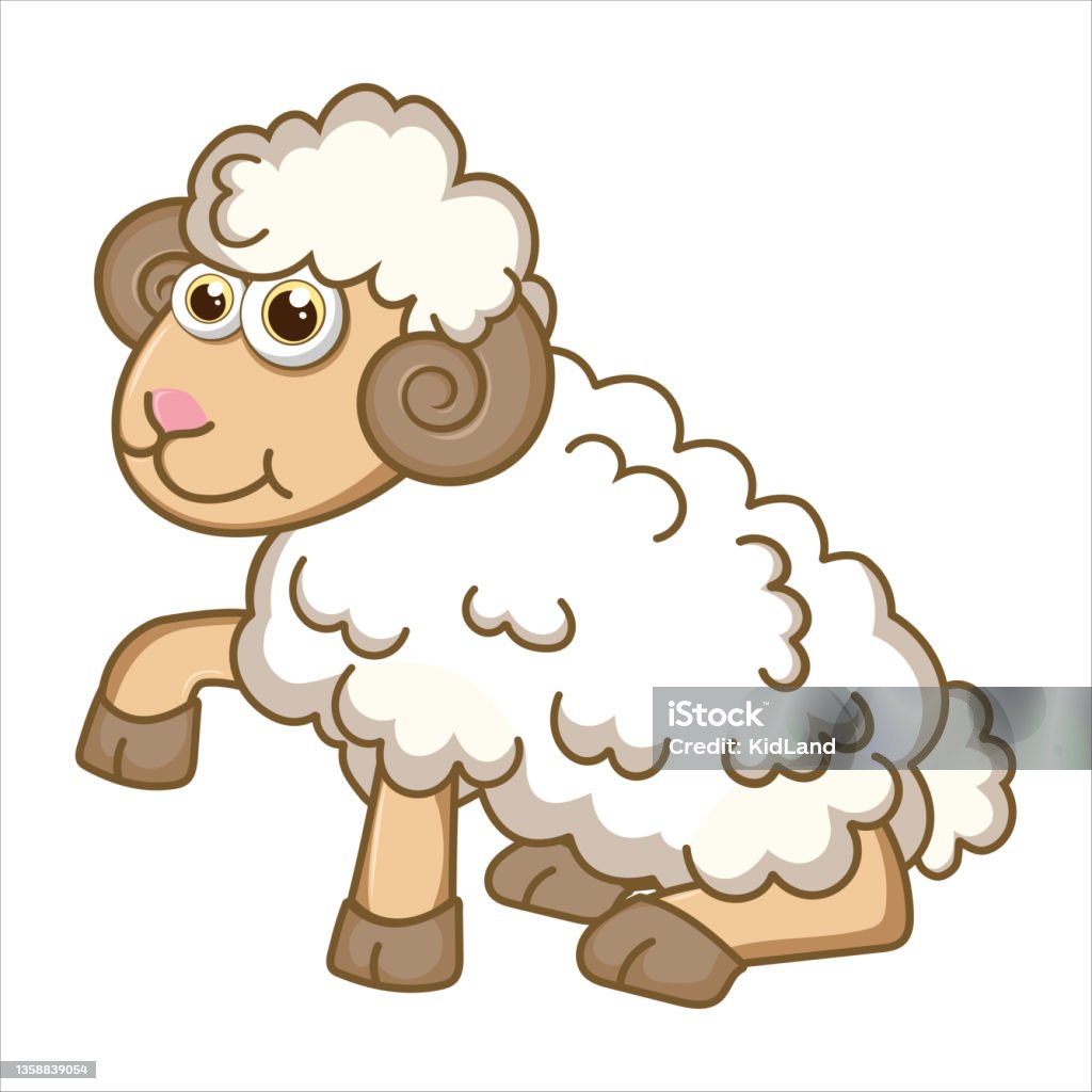 Mutton Cute Young Sheep Isolated On White Background Farm Animal Cartoon  Character Education Card For Kids Learning Animals Logic Games For Kids  Vector Illustration In Cartoon Style Stock Illustration - Download Image