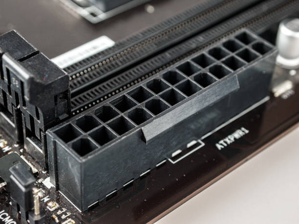 istock connector for connecting the main power cable to the computer motherboard and the processor power cable, 24 and 8 pins, unit power supply, atx connection 1358841285