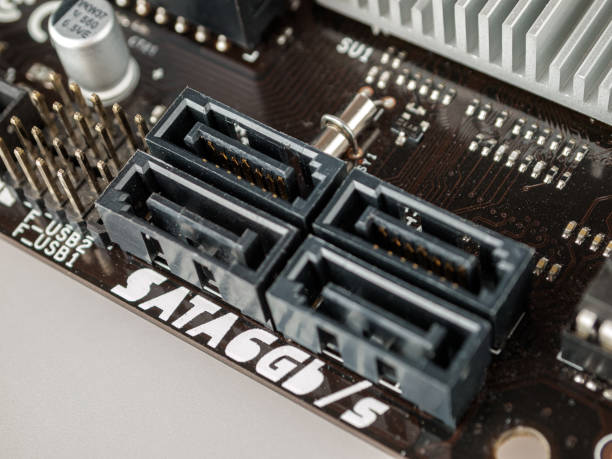 istock Connectors, slots for connecting data storage drives to the motherboard of a desktop computer, sata connector, hdd 1358841305