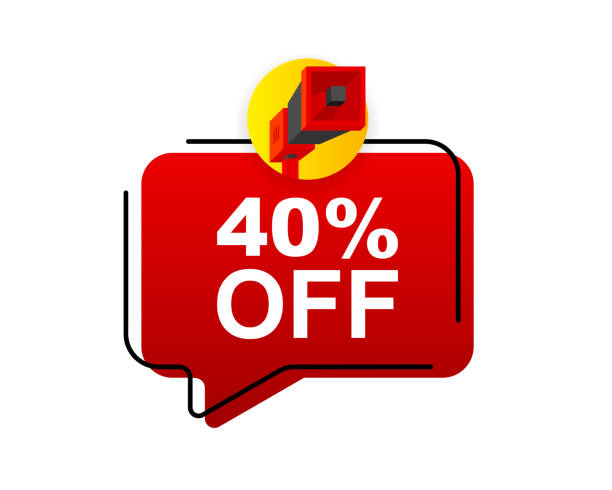 ilustrações de stock, clip art, desenhos animados e ícones de discount megaphone red vector banner. sale special offer price sign. save 40 percentages. vector illustration. - bubble large percentage sign symbol