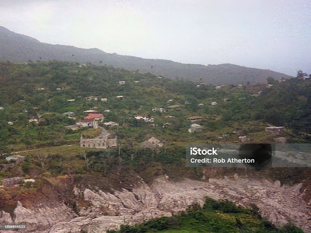 Extensive damage to the southern part of the island of Montserrat following the eruption of the Soufriere Hills volcano in 1995 Montserrat - Antilles Stock Photo